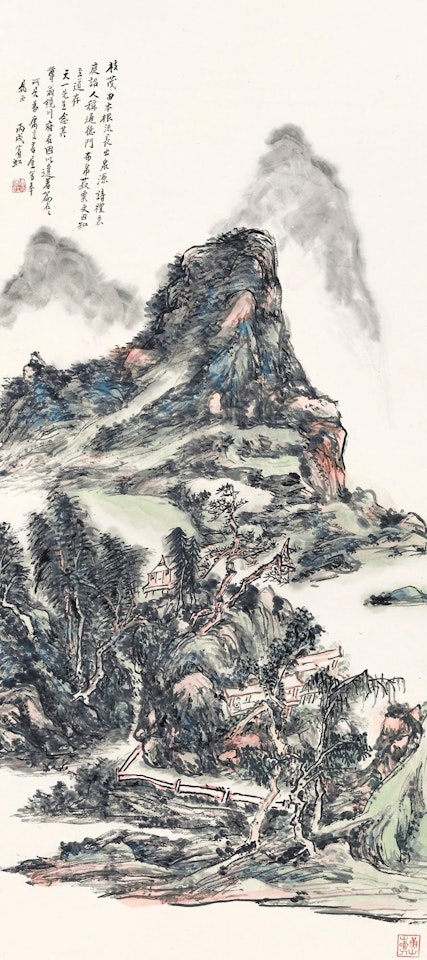 Secluded studio in verdant mountains by Huang Binhong