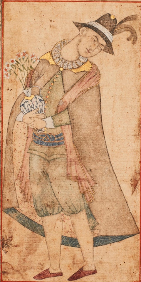 A European Holding A Vase of Flowers by Safavid School