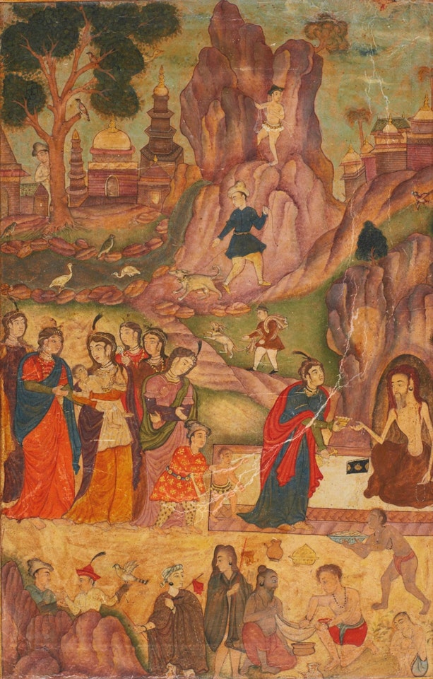 Noblewomen and children visit a yogi by Mughal School