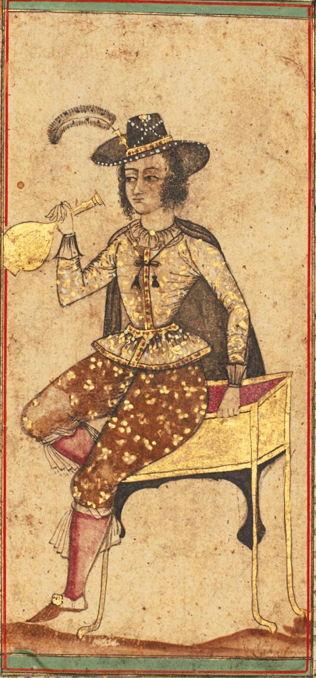 A European Dandy Drinking from a Bottle by Safavid School
