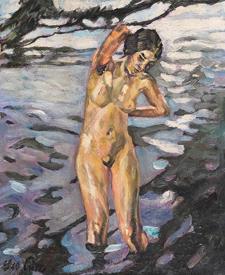 Badende, Stehender Weiblicher Akt by Leo Putz