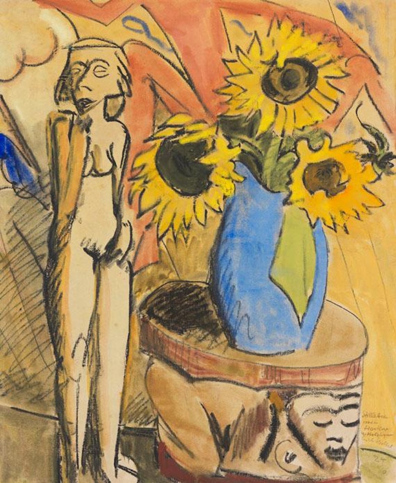 Stillleben Mit Hocker Und Holzfigur by Erich Heckel