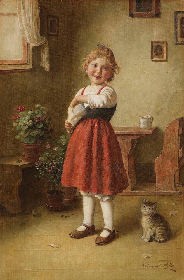 Mädchen mit kleiner Katze by Edmund Adler