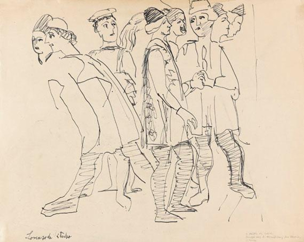 Skizze nach dem Fresko Vermählung der Maria von Lorenzo da Viterbo by Ernst Ludwig Kirchner