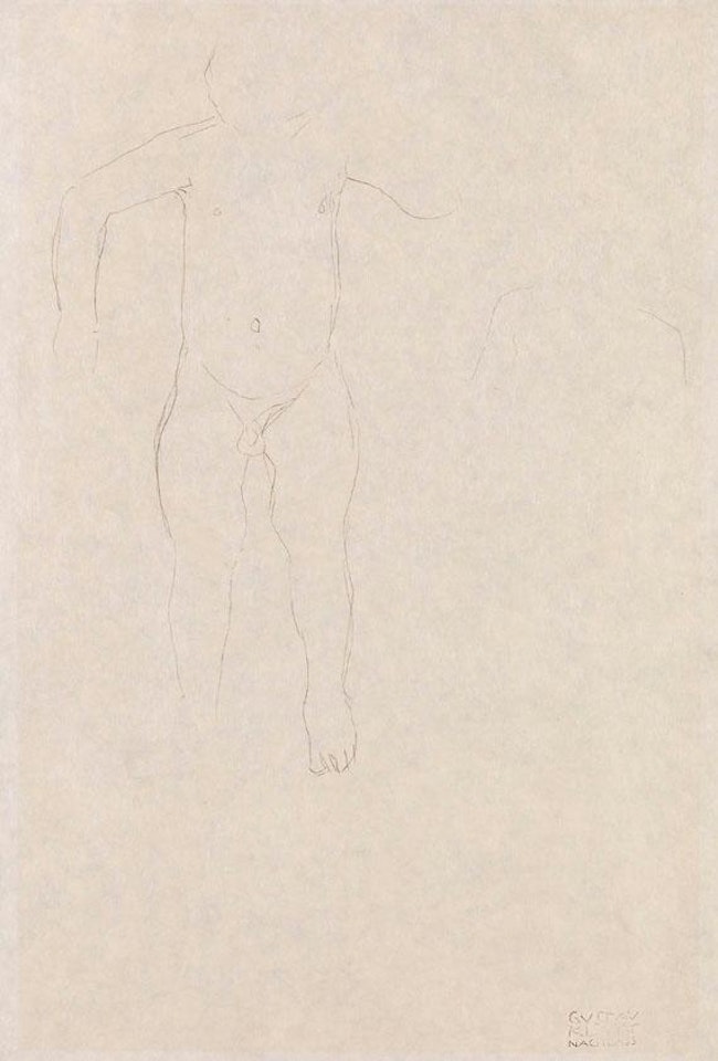 Skizze eines Knaben von vorne, Schulterumriss by Gustav Klimt