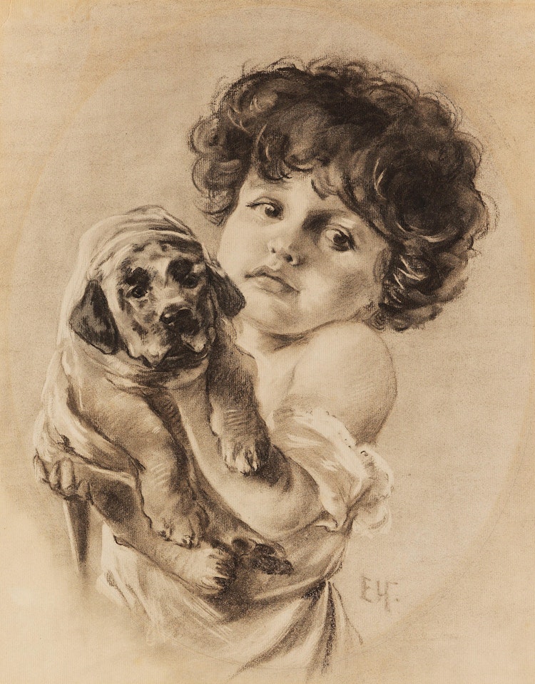 Kind mit Hündchen im Arm by Emil Nolde