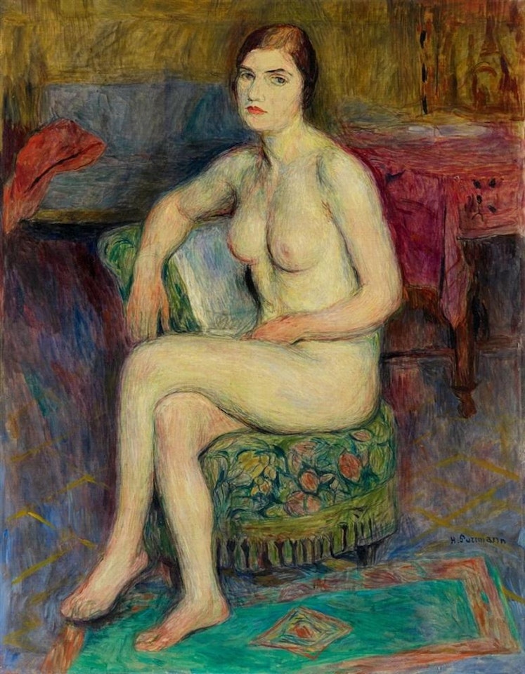 Sitzender Akt, nach links (Weibliche Aktstudie) by Hans Purrmann