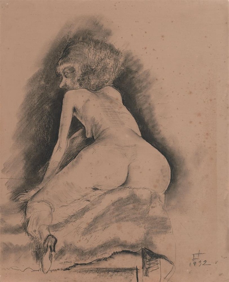 Hockender weiblicher Akt by Otto Dix