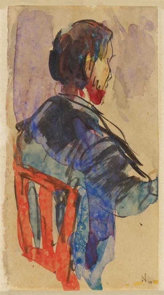 Der Zecher (R�ckenfigur eines sitzenden Mannes auf einem roten Stuhl) by Emil Nolde