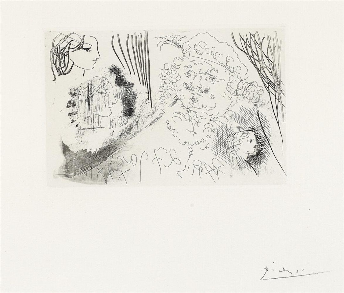 Feuille d'�tudes. Profils de Marie-Th�r�se et T�te de Rembrandt au B�ret by Pablo Picasso