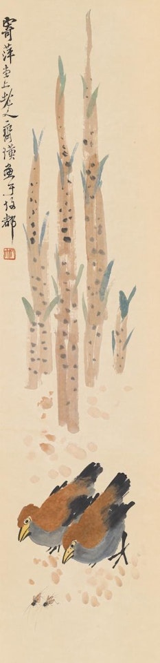 Chicken and crickets under bamboo shoots by Qi Baishi