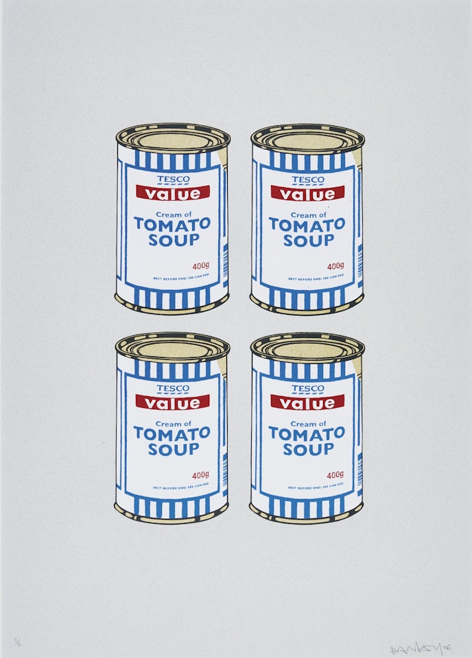 Soup Cans - Gold On Grey by Banksy