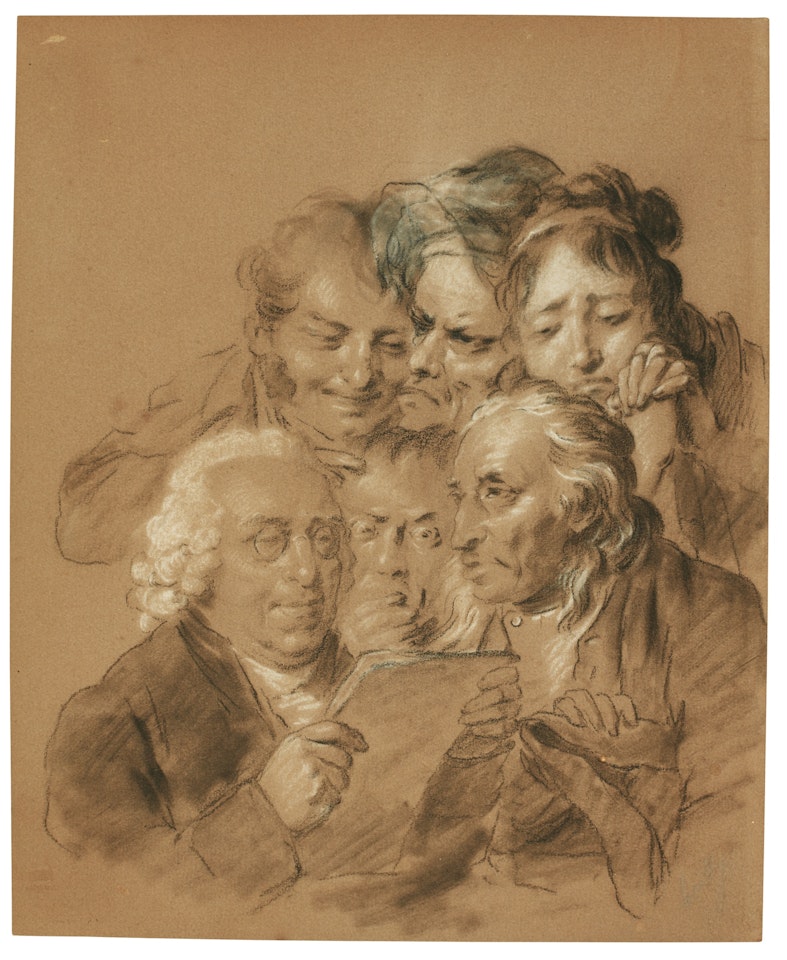 STUDIES OF SIX FACES, FOR "LES GRIMACES: THE READING OF THE WILL" by Louis-Leopold Boilly