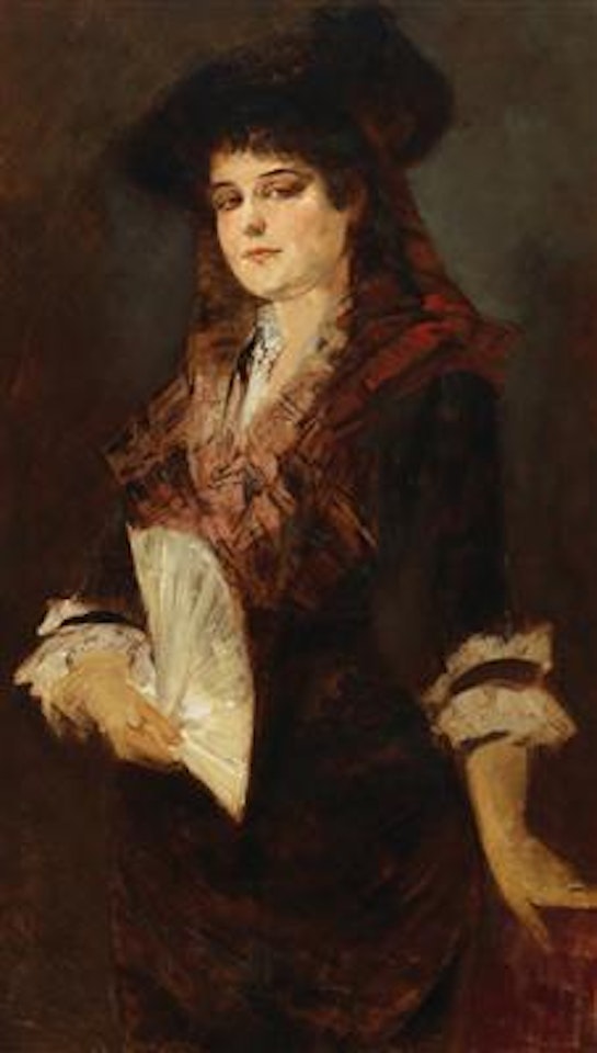 Portrait of a lady with a fan by Hans Makart