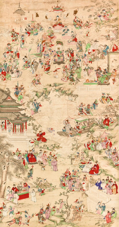 A Scroll depicting the Jade Emperor Surrounded by Figures from Daoism, Buddhism, Confucianism and Popular Religion by Chinese School