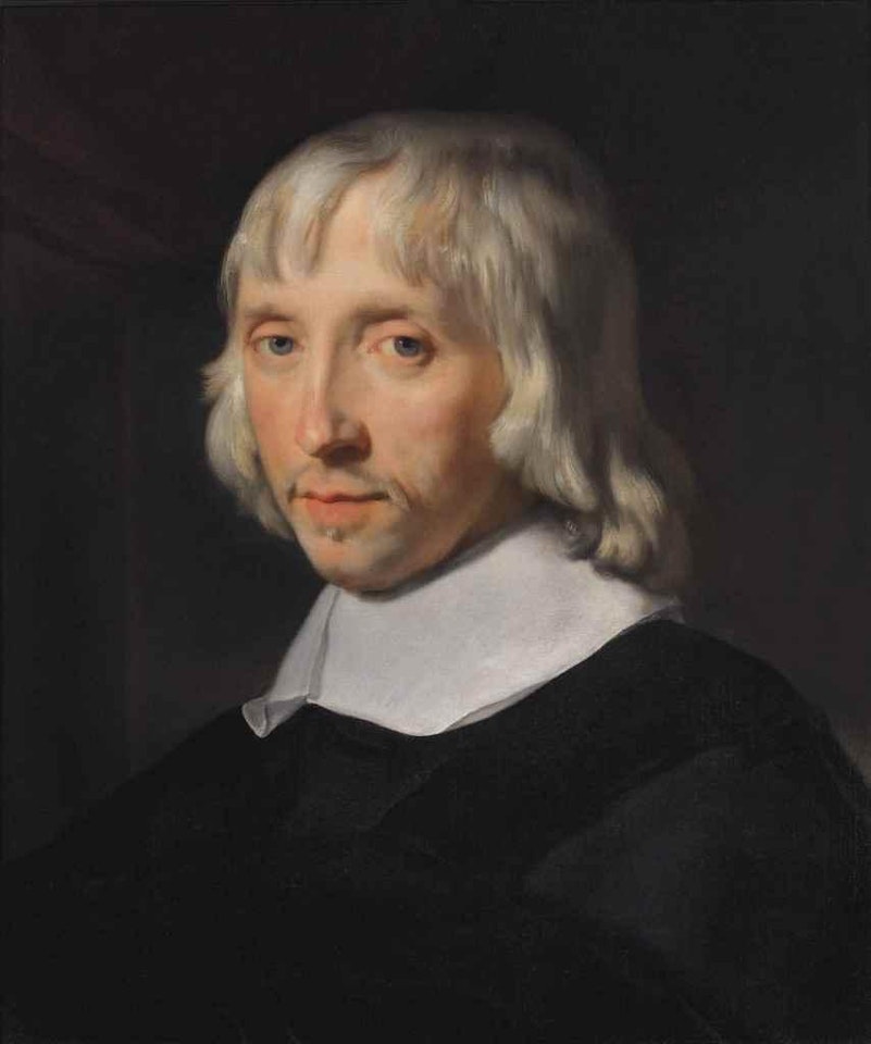 Portrait of a gentleman, bust-length, in a black costume with a white collar by Abraham van den Tempel