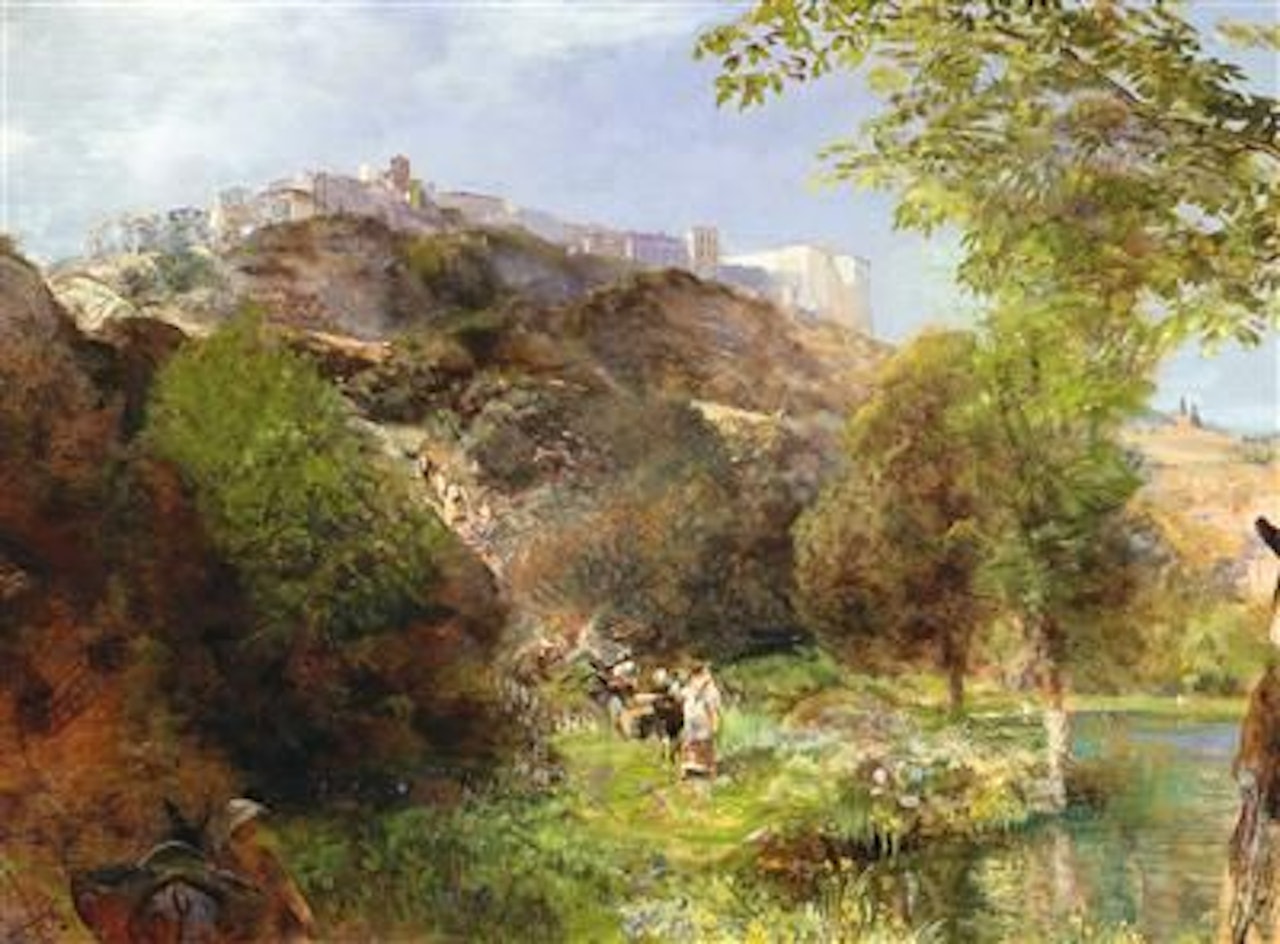 View from the Pontine Marshes to the Castello Caetani in Sermoneta by Oswald Achenbach