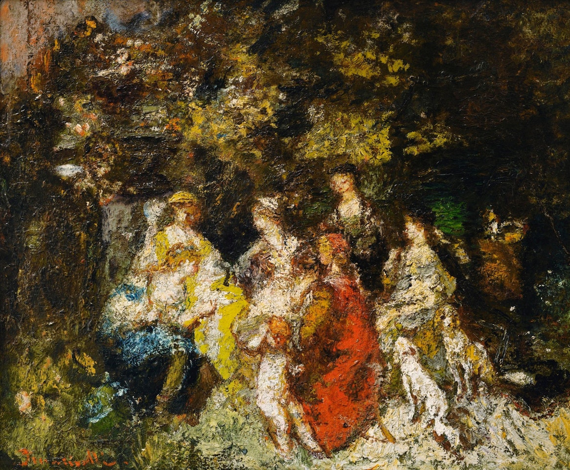 THE DECAMERON (RECTO) WOMAN PLAYING THE PIANO (VERSO) by Adolphe Monticelli