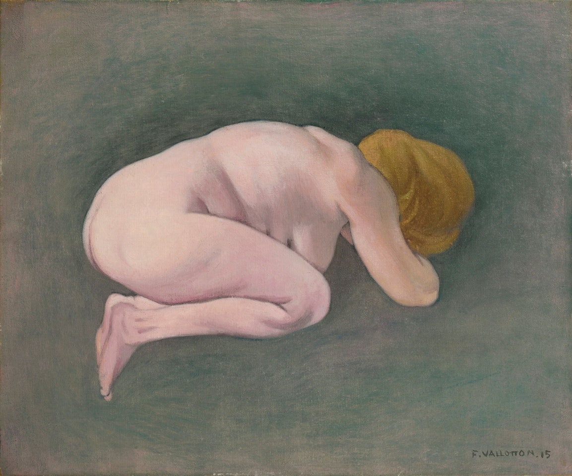 FEMME BLONDE ACCROUPIE by Félix Vallotton