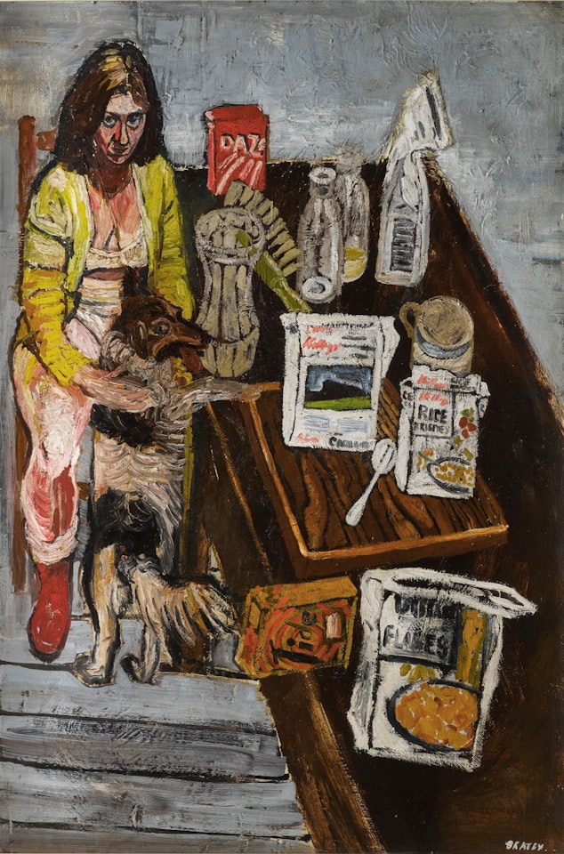 JEAN WITH DOG by John Bratby