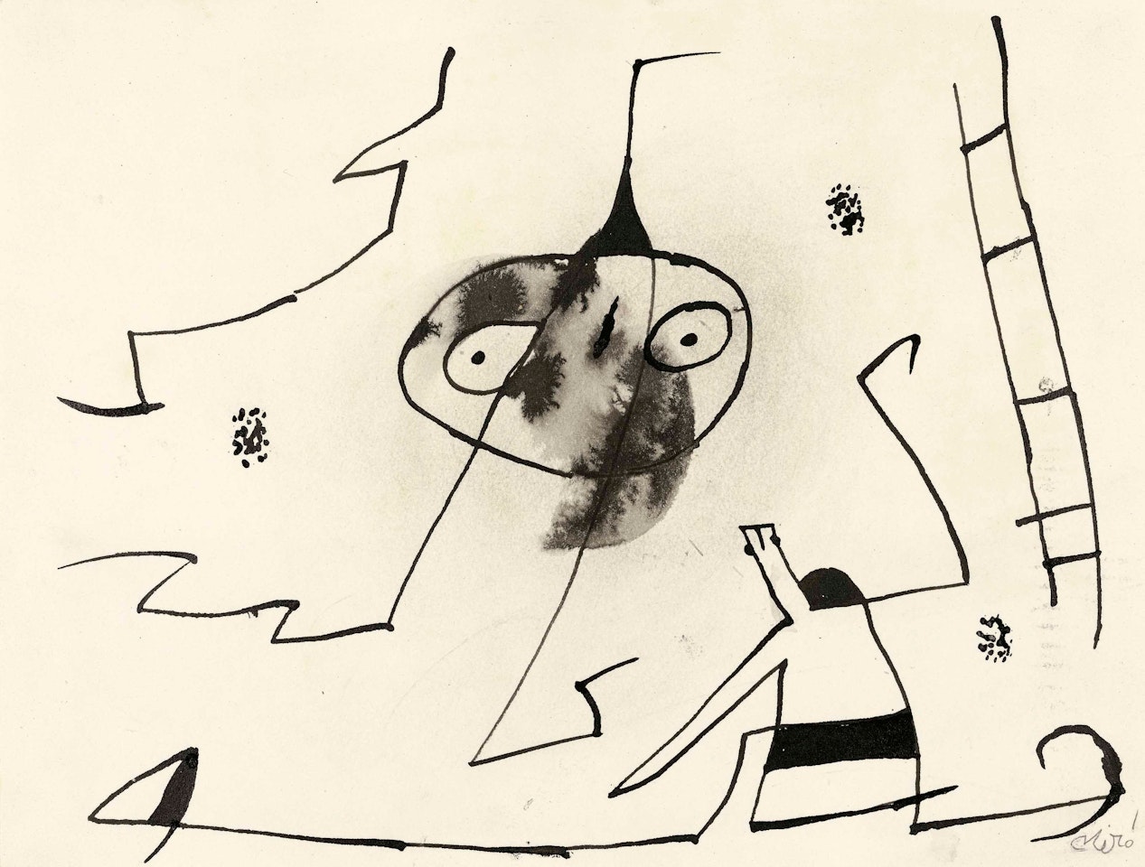 Homme, femme et oiseau devant l'échelle de l'évasion by Joan Miró