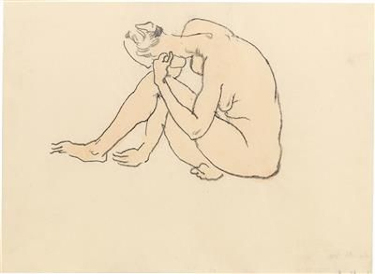 Crouching female nude by George Grosz