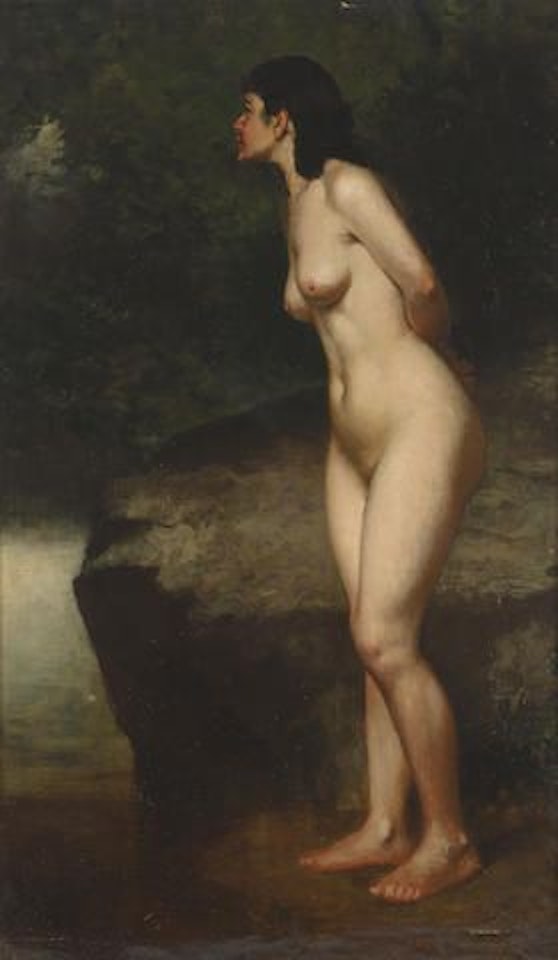 The artist's model in a wooded setting by John George Brown