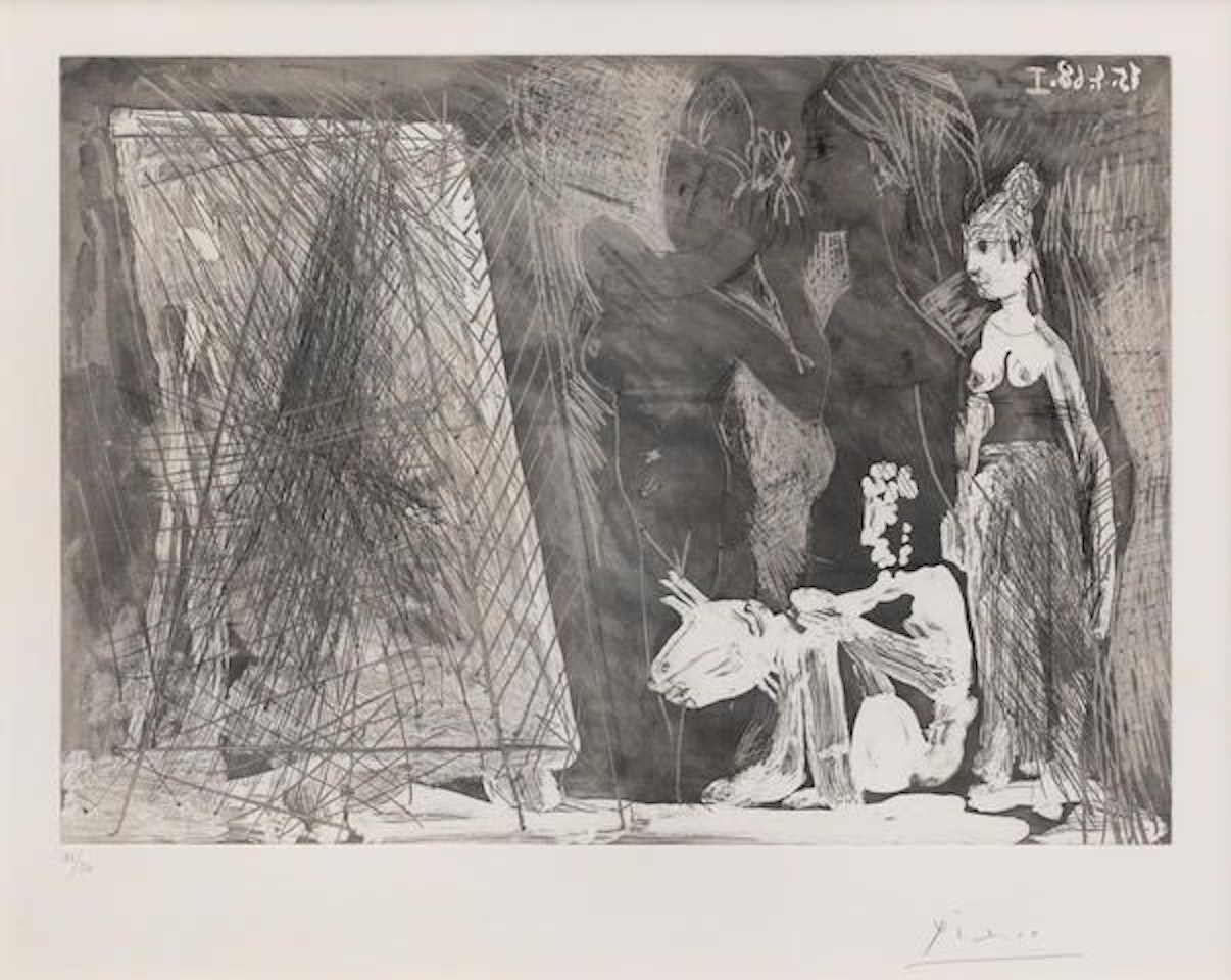 Peintre devant sa Toile, avec un Modèle, pensant à son sujet: Deux Femmes, from Séries 347 by Pablo Picasso