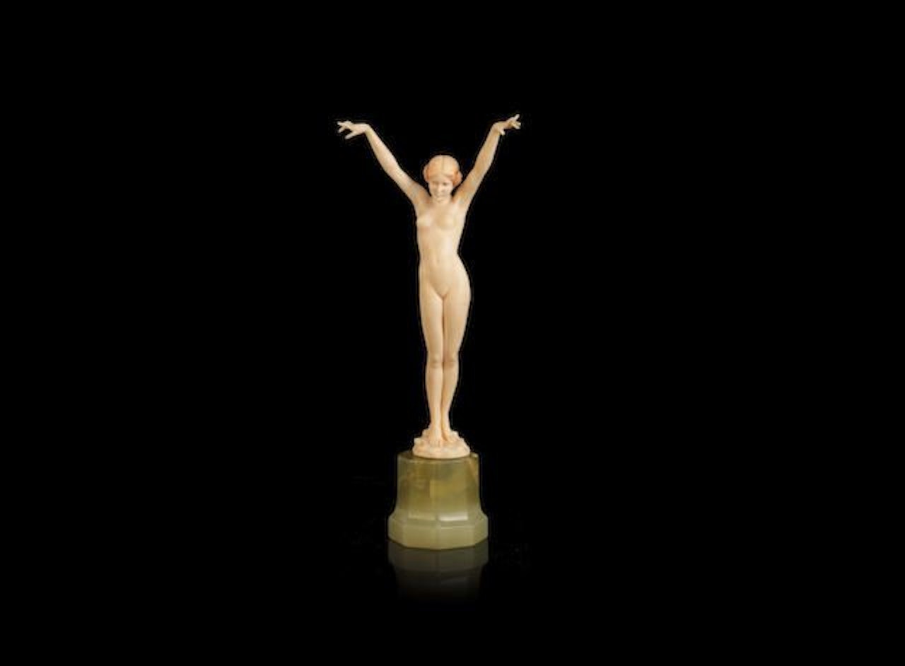 Naked Female Posing with Arms Raised by Ferdinand Preiss