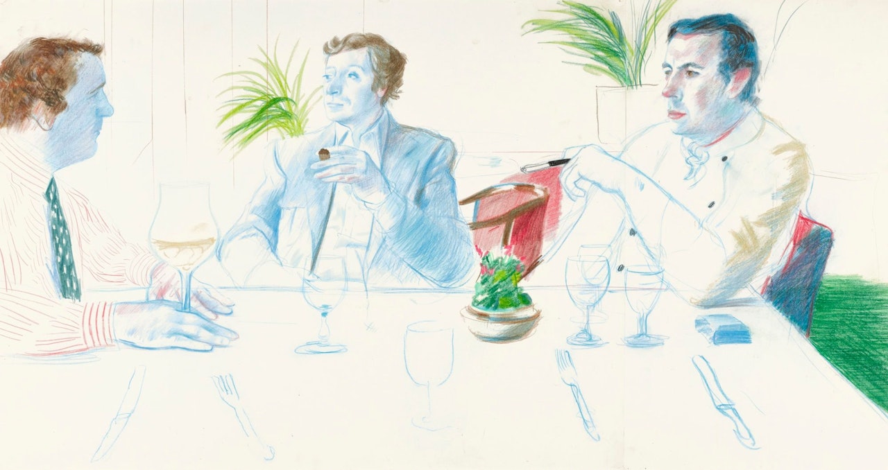 PETER LANGAN, MICHAEL CAINE AND RICHARD SHEPHERD, LANGAN'S BRASSERIE by David Hockney