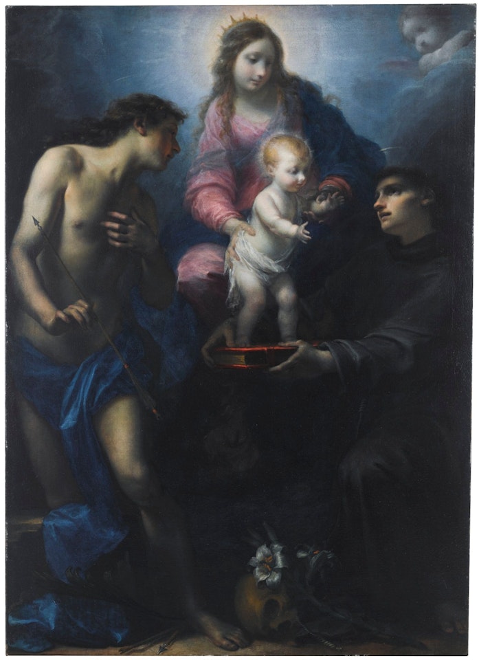 THE VIRGIN PRESENTING THE CHRIST CHILD TO SAINT ANTHONY OF PADUA WITH SAINT SEBASTIAN by Simone Pignoni