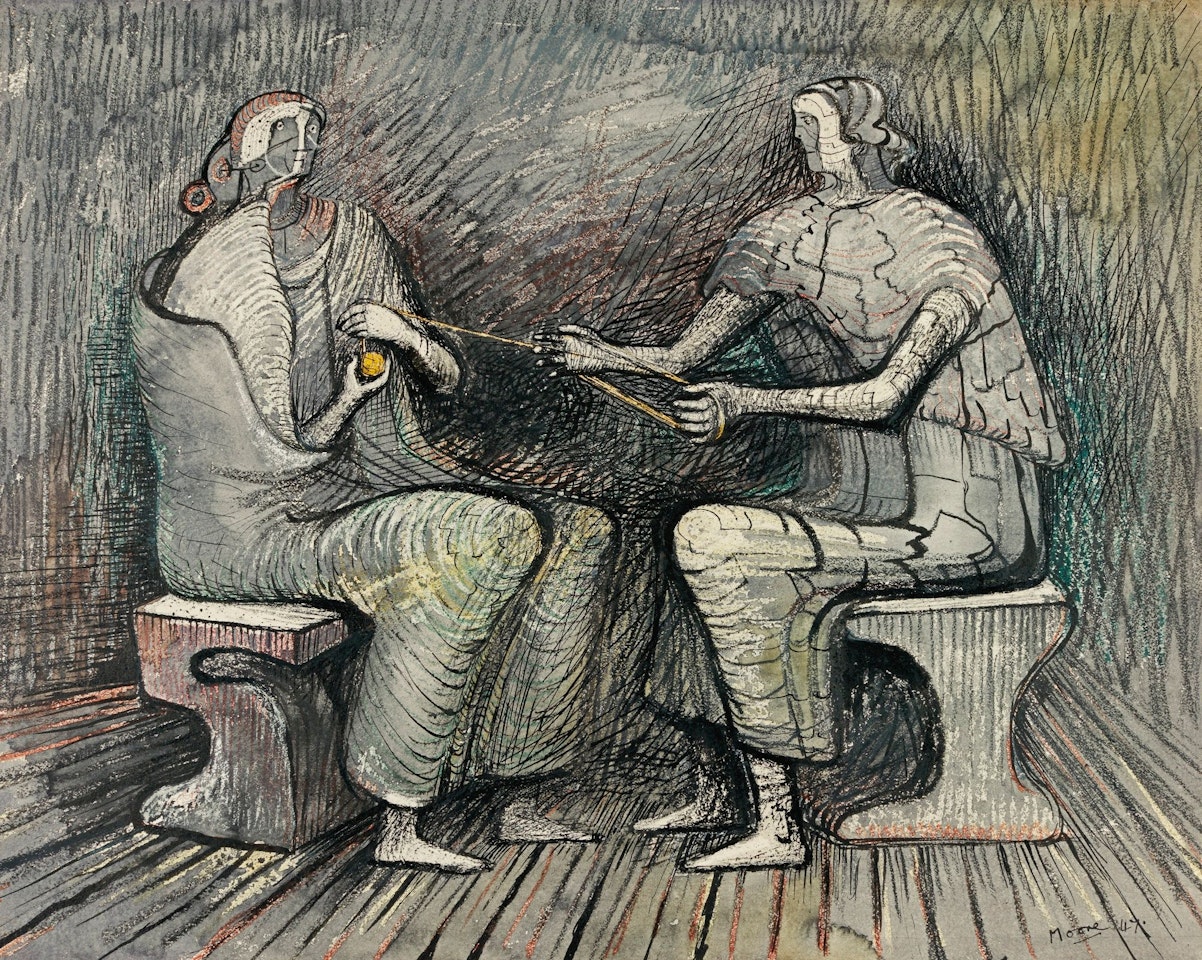 WOMEN WINDING WOOL by Henry Moore