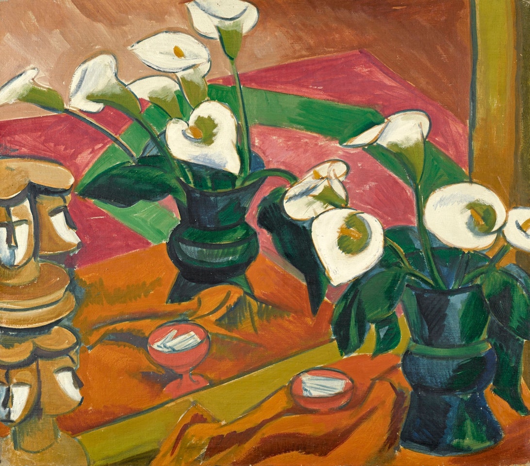 CALLA STILLLEBEN IM SPIEGEL (STILL LIFE WITH CALLA LILIES IN THE MIRROR) by Max Pechstein