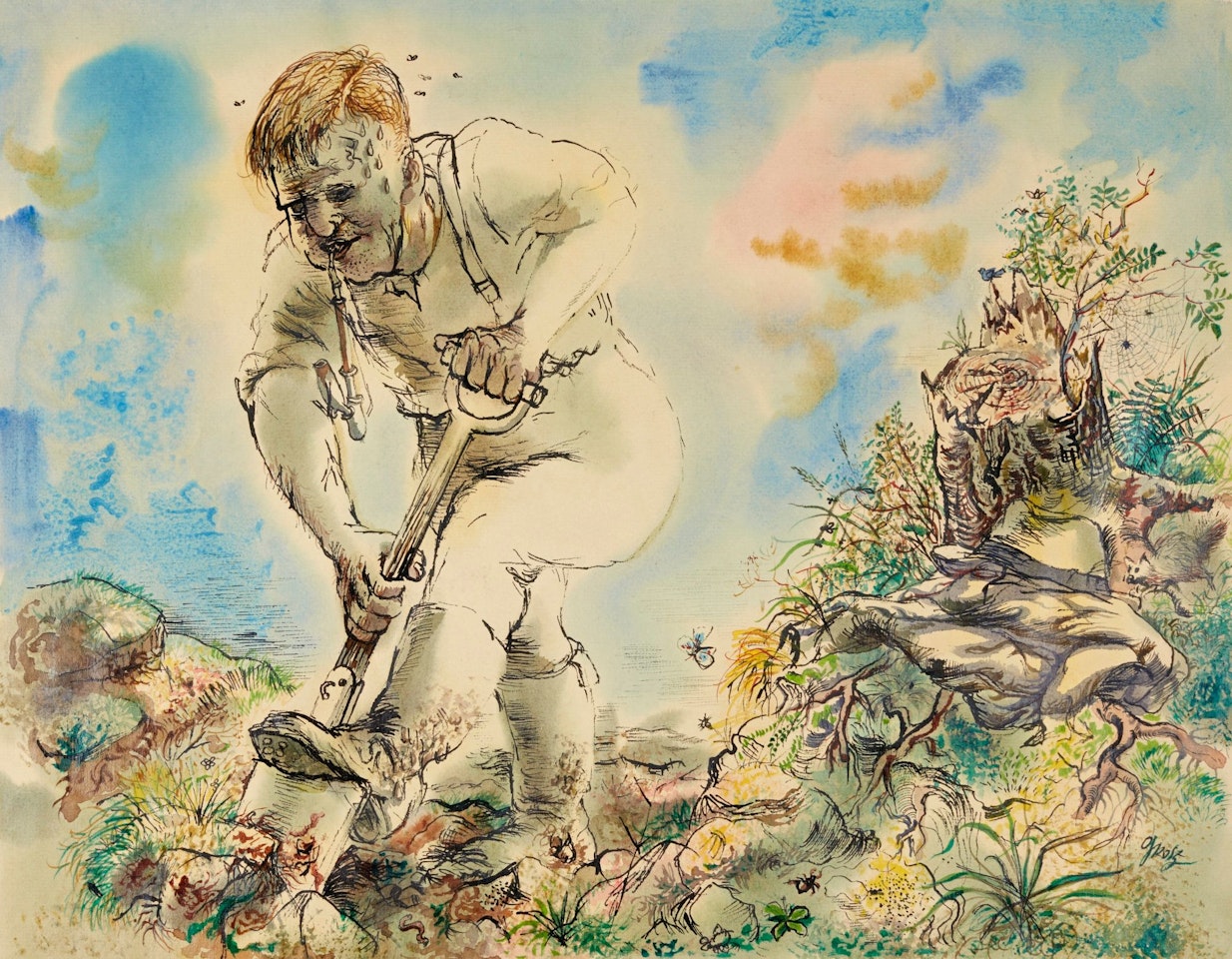 MANN GRABEND (MAN DIGGING) by George Grosz