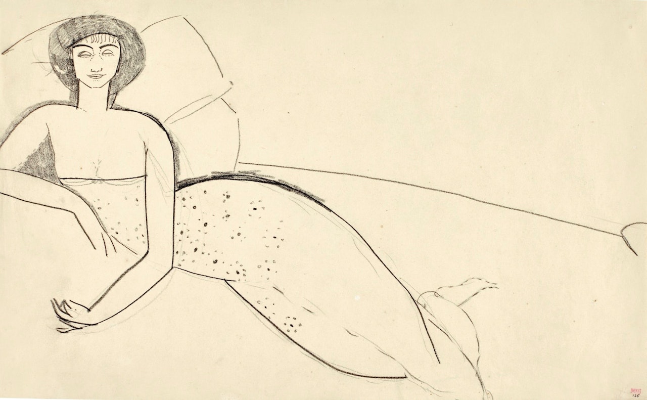 FEMME À LA ROBE DÉCOLLETÉE ALLONGÉE SUR UN LIT (ANNA AKHMATOVA) by Amedeo Modigliani