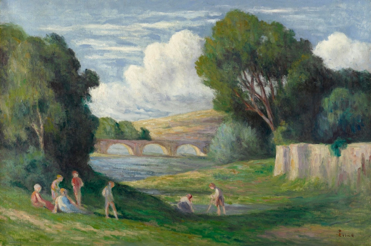 ROLLEBOISE, BAIGNEURS PRÈS DU BRAS DE SEINE by Maximilien Luce