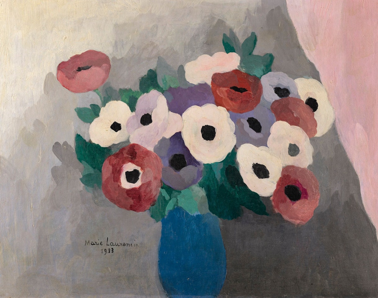 ANÉMONES DANS UN VASE BLEU by Marie Laurencin