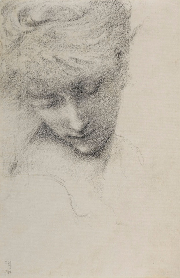 STUDY OF A FEMALE HEAD IN THE GARDEN COURT by Edward Coley Burne-Jones