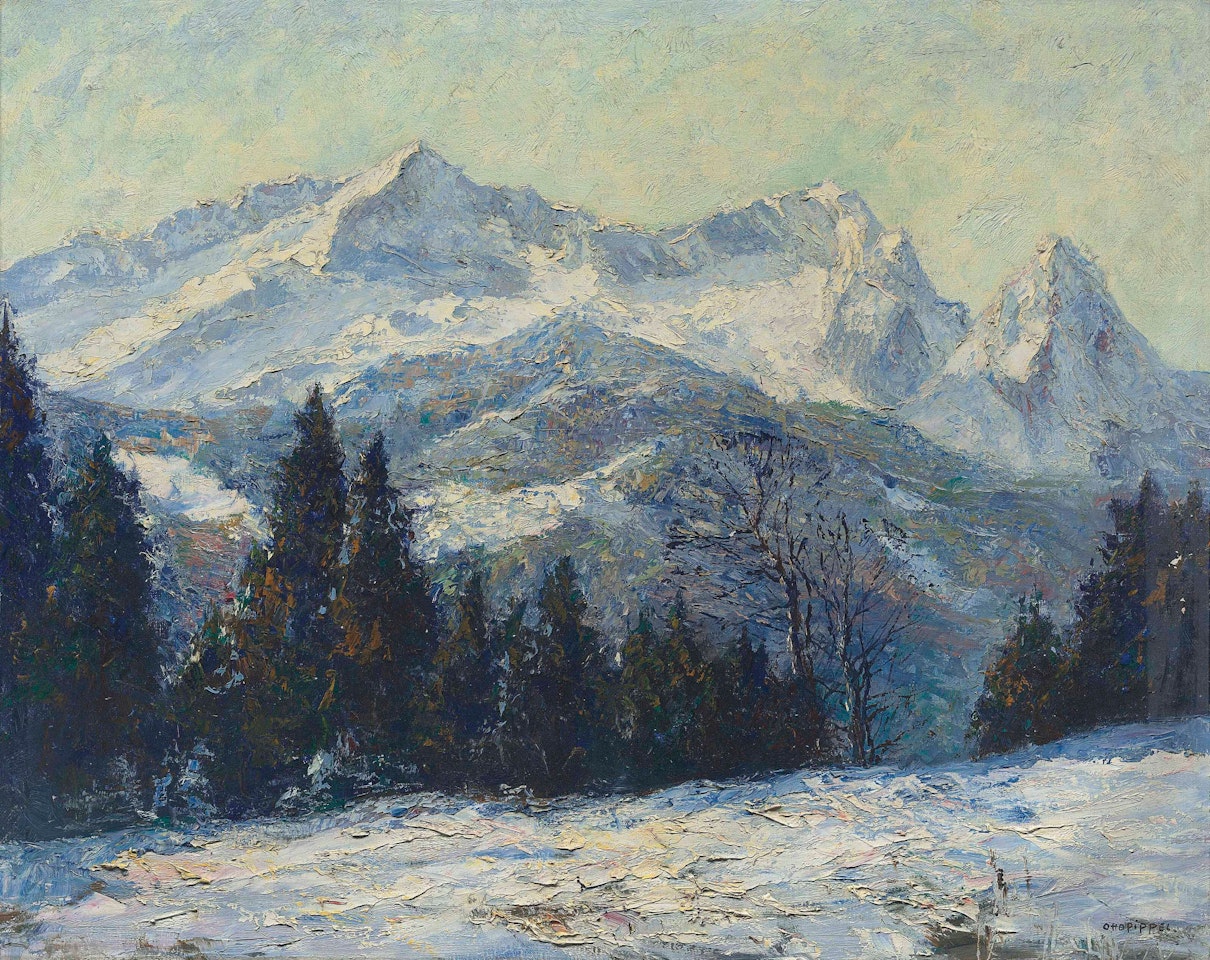 Wintermorgen im Wettersteingebirge, Zugspitze by Otto Pippel
