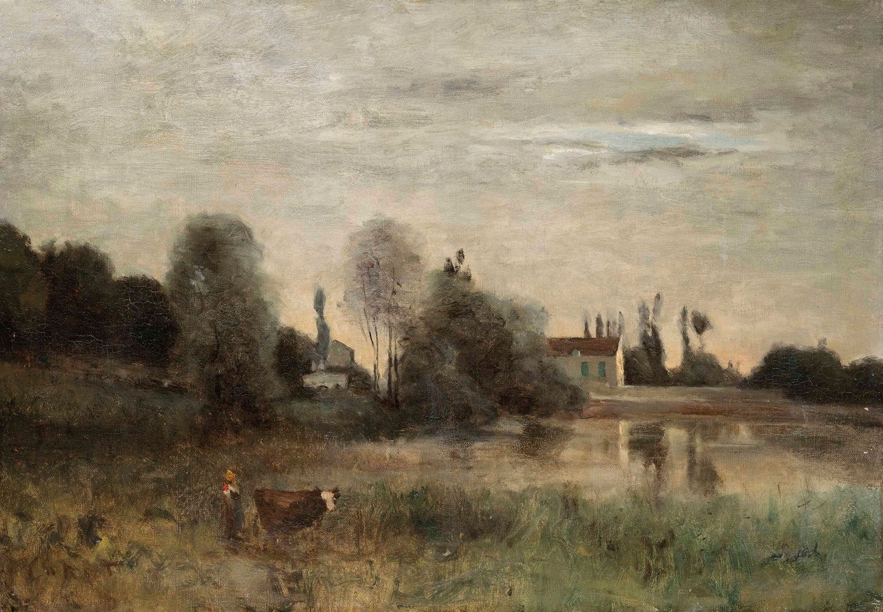 Ville d'Avray, vachère à l'étang by Jean Baptiste Camille Corot