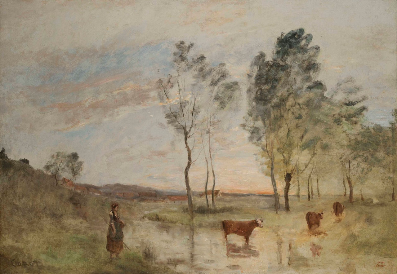 Bord du Gué, Vaches au Bord du Gué by Jean Baptiste Camille Corot