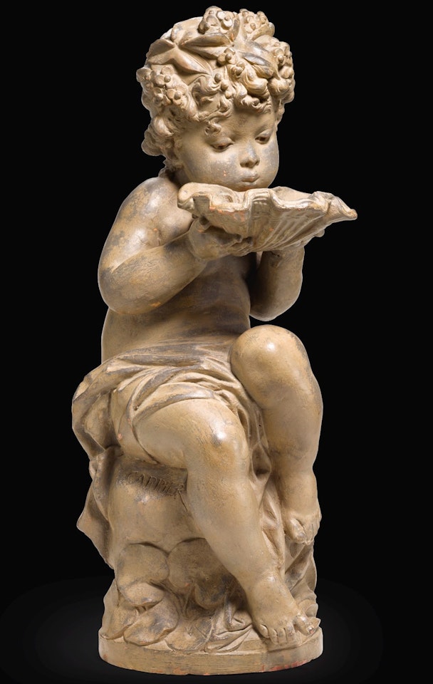 SEATED PUTTO HOLDING A SHELL by Albert-Ernest Carrier-Belleuse