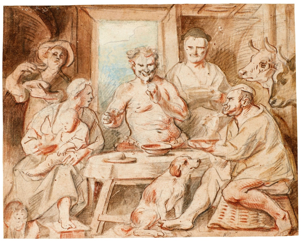 A SATYR WITH A FAMILY OF PEASANTS by Jacob Jordaens