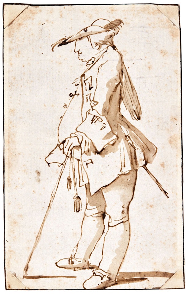 CARICATURE OF A GENTLEMAN, STANDING IN PROFILE TO THE LEFT by Giovanni Battista Tiepolo