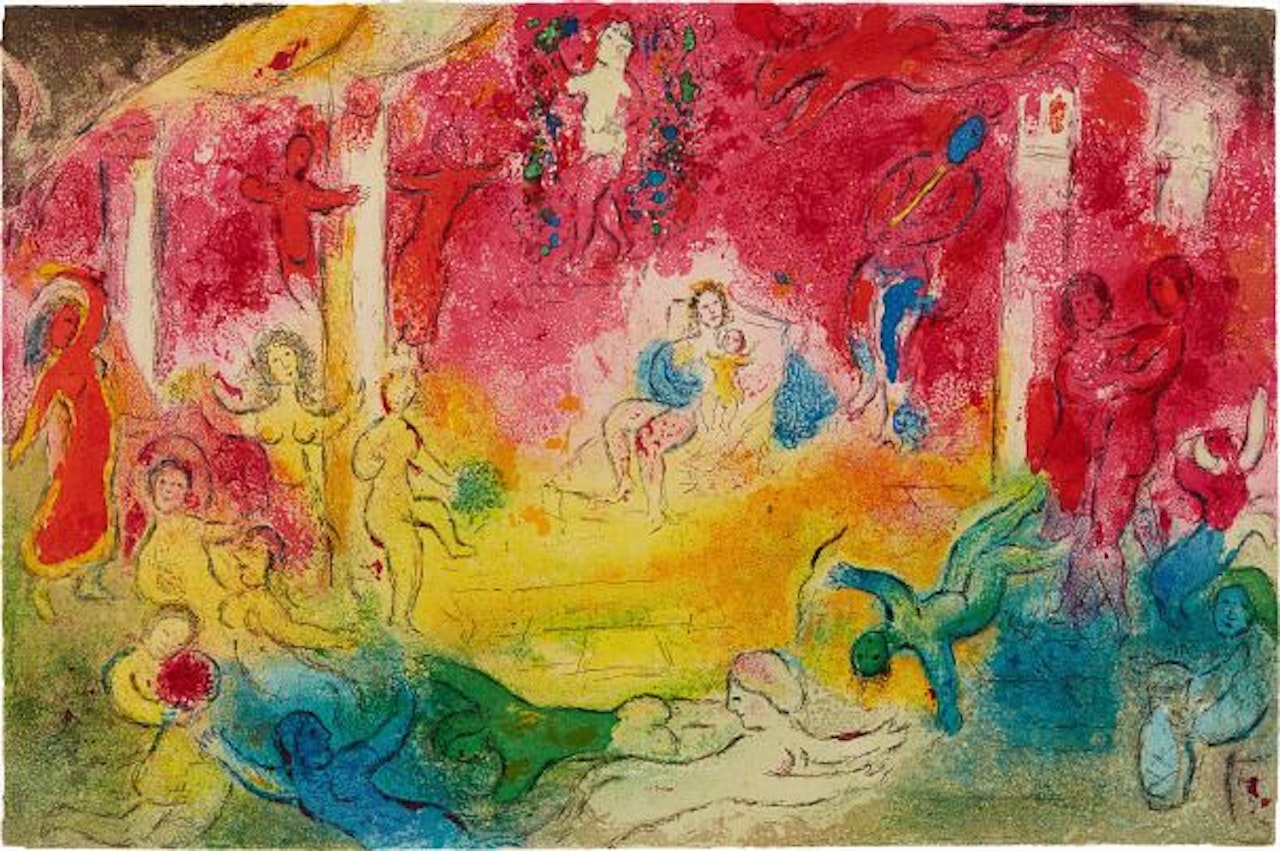 Temple et histoire de bacchus (Temple and History of Bacchus) pl. 39, from Daphnis et Chloé by Marc Chagall