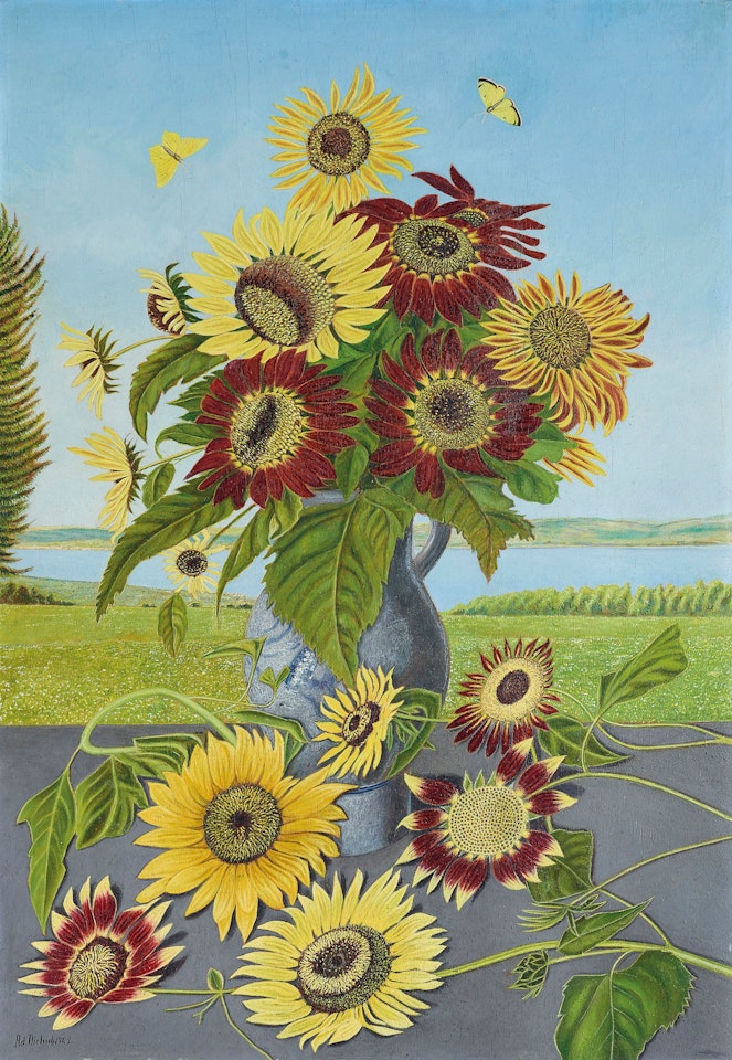 Sonnenblumenstrauss mit Zitronenfalter by Adolf Dietrich