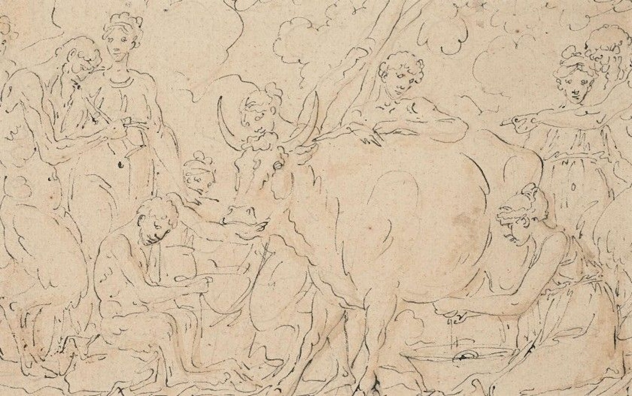 Bacchanal with a bull by Louis-Félix de la Rue