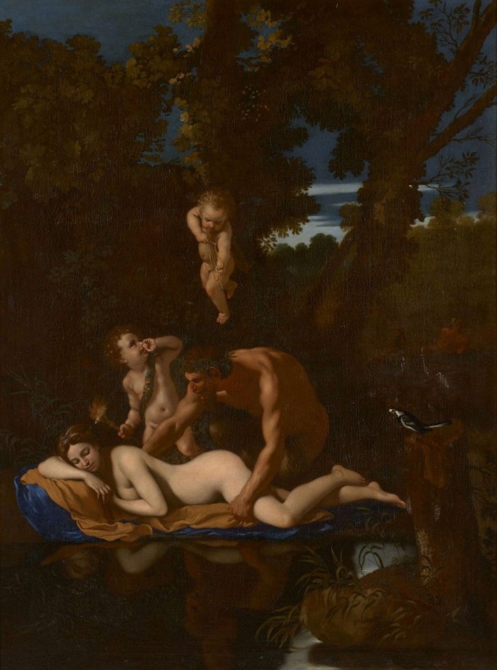 Nymph surprised by a satyr, also says 'Jupiter and Antiope' or 'Hermaphrodite' by Nicolas Poussin