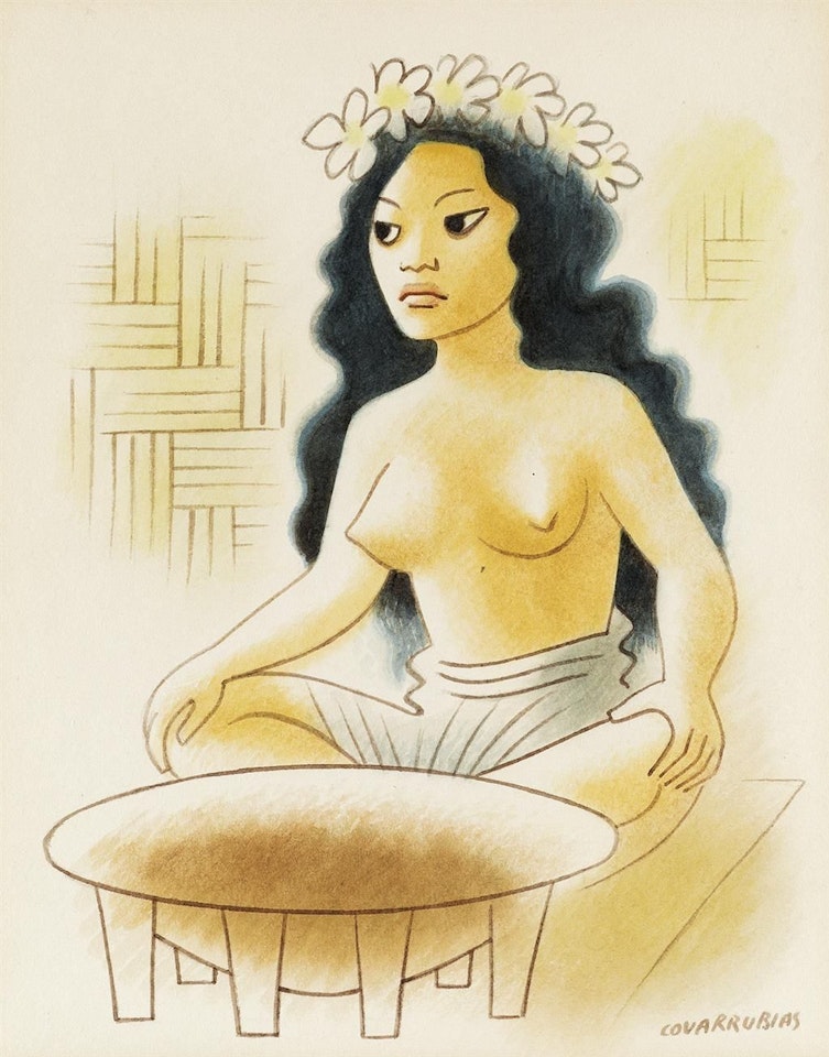Typee Girl With A Kava Bowl by Miguel Covarrubias