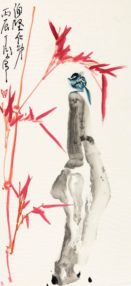BLUE BIRD AND RED BAMBOO by Ding Yanyong